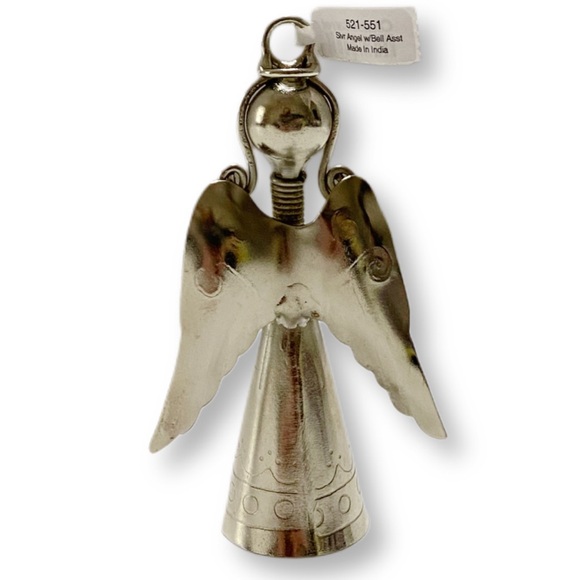 Crate&Barrel, 90s Vintage Silver Angel With Bell Ornament, Item No 521-551, 4" - Picture 8 of 10